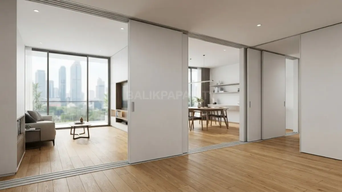 Perluas ruang keluarga melalui desain interior minimalis berdinding komposit otomatis dengan rel presisi tinggi. (BTV/Ai)