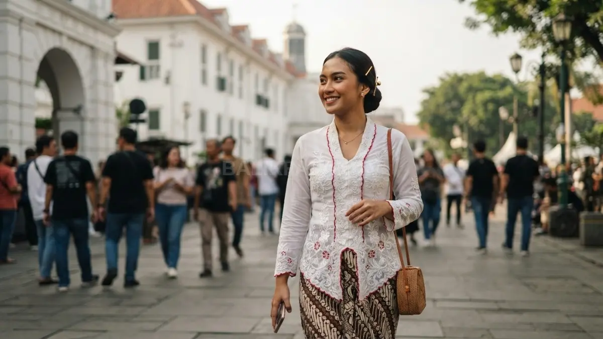 Perpaduan kebaya encim dan rok batik menciptakan tampilan anggun untuk berbagai acara budaya maupun keluarga. (BTV/AI)