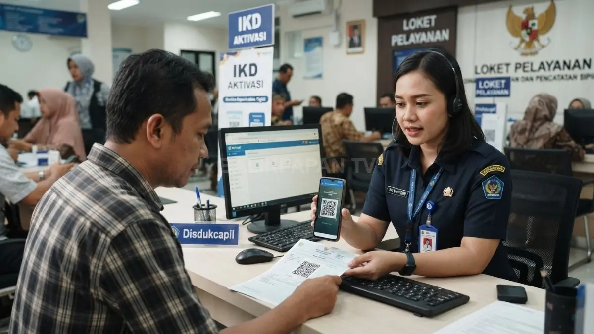 Petugas Disdukcapil membantu proses verifikasi QR Code saat aktivasi IKD. (BTV/AI)