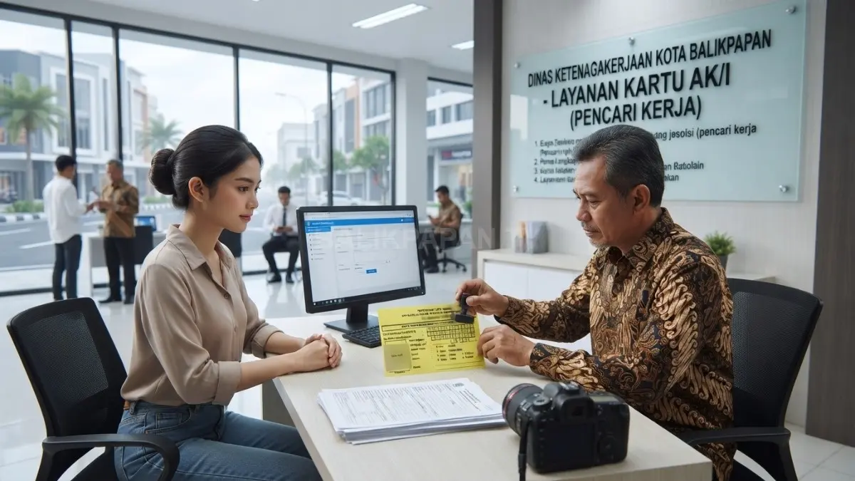 Petugas melayani pembuatan Kartu AK-1 di Dinas Ketenagakerjaan Kota Balikpapan lengkap dengan persyaratan dan prosedurnya. (BTV/AI)