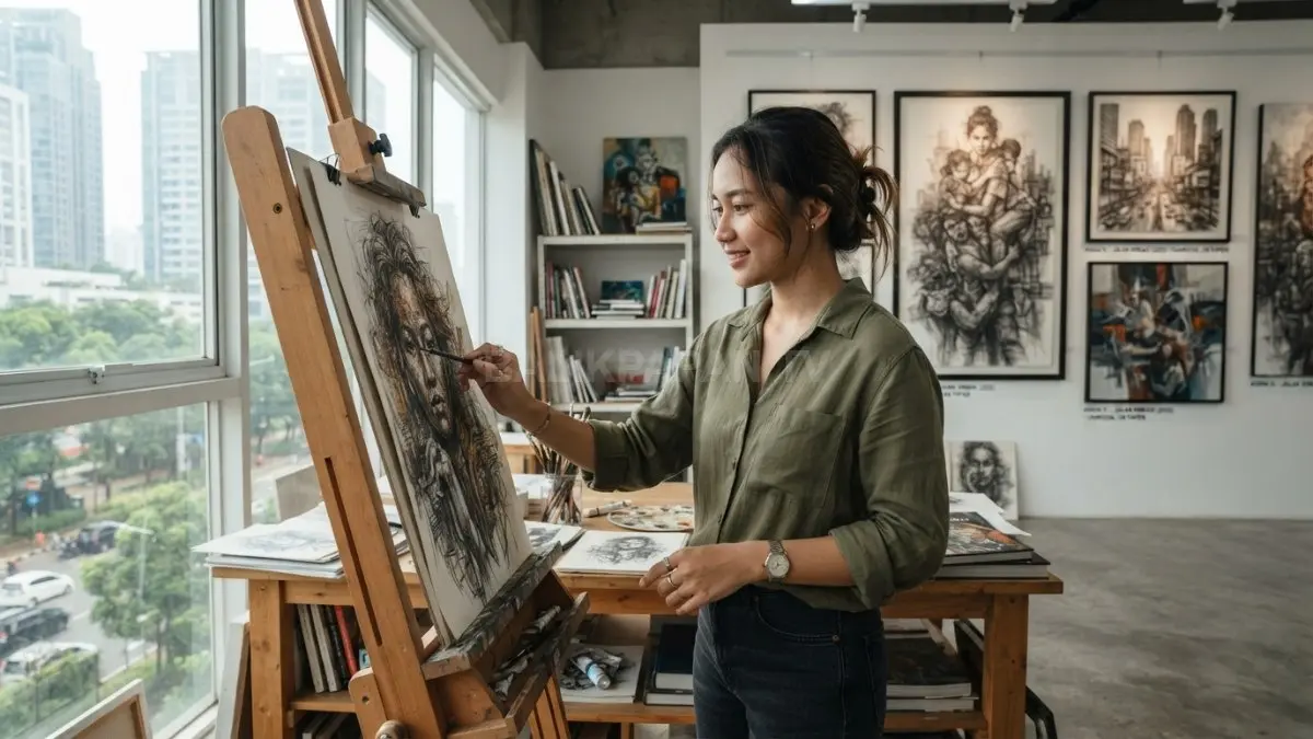 Seniman muda mengembangkan hobi menggambar menjadi karya seni bernilai museum melalui kreativitas dan inspirasi (BTV/AI)