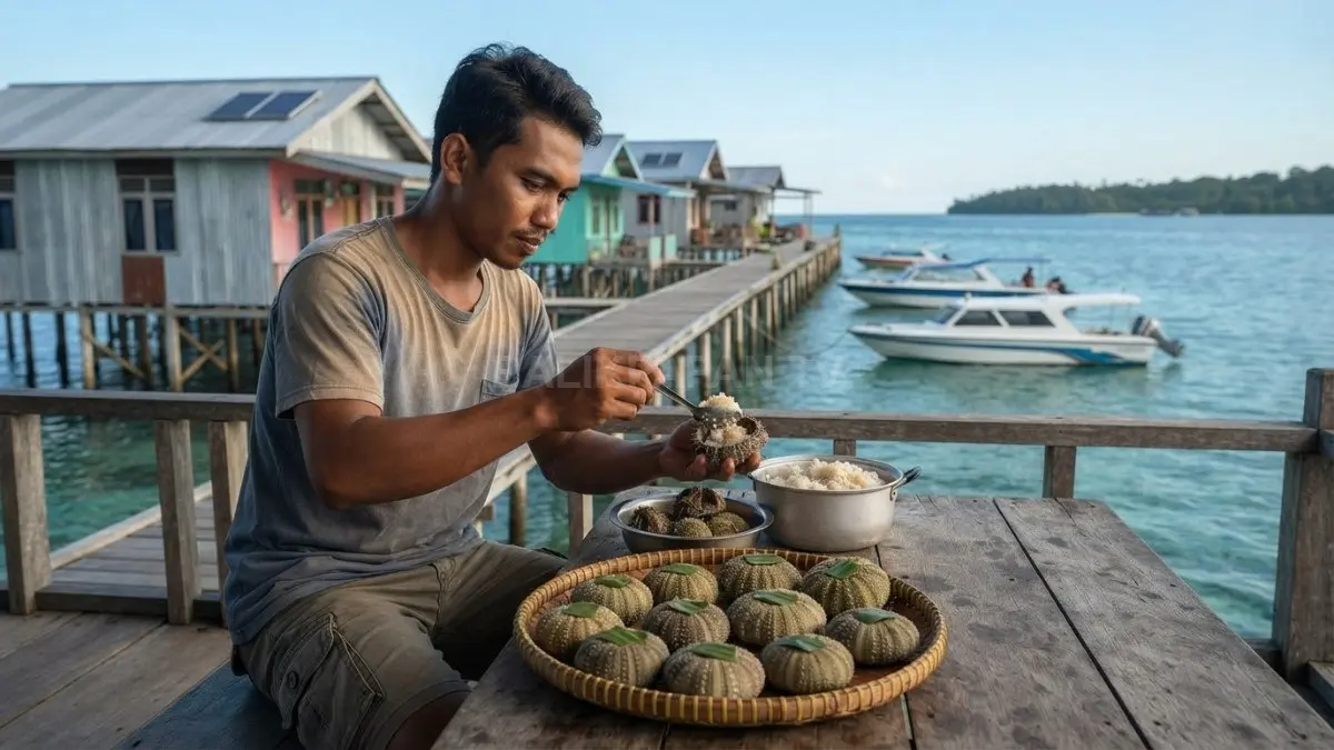 Aktivitas masyarakat Bajau di pesisir Maratua yang melahirkan tradisi Tehe-Tehe. (BTV/AI)