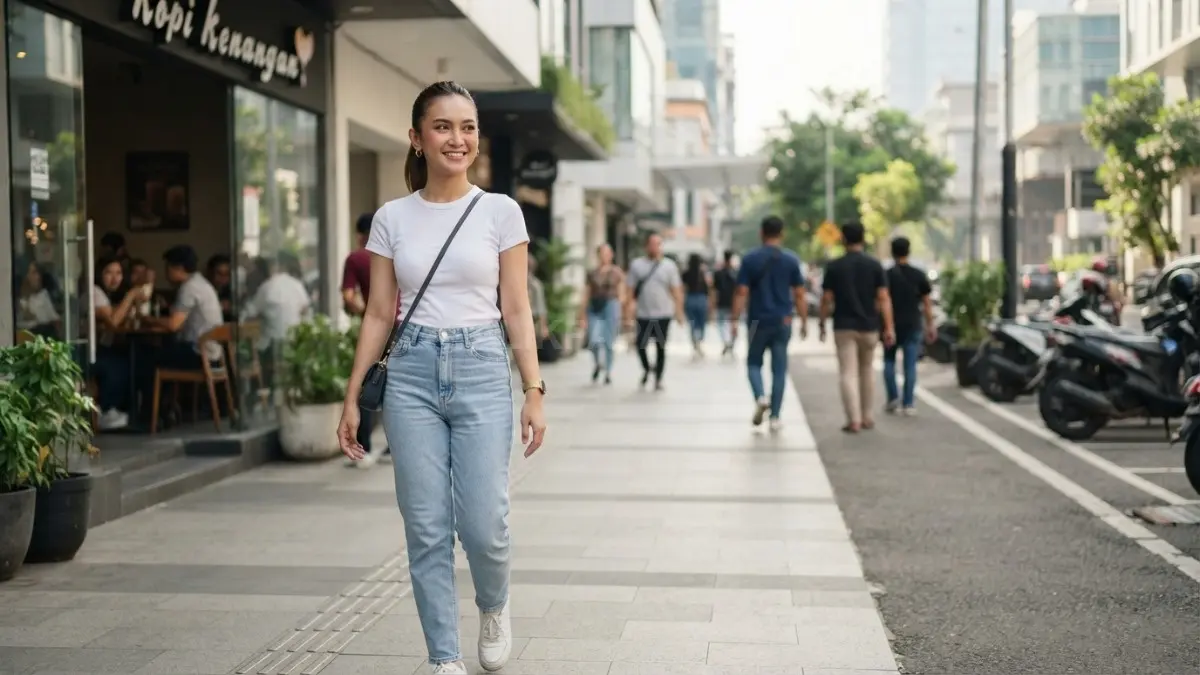 Busana kasual berpadu high ponytail menciptakan penampilan modern, praktis, segar, dan nyaman untuk aktivitas sehari-hari (BTV/AI)
