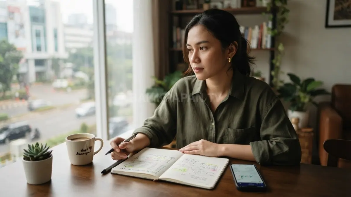 Catatan keuangan sederhana membantu mengenali pengeluaran berdasarkan emosi untuk membangun kebiasaan finansial lebih bijak sehari-hari (BTV/AI)
