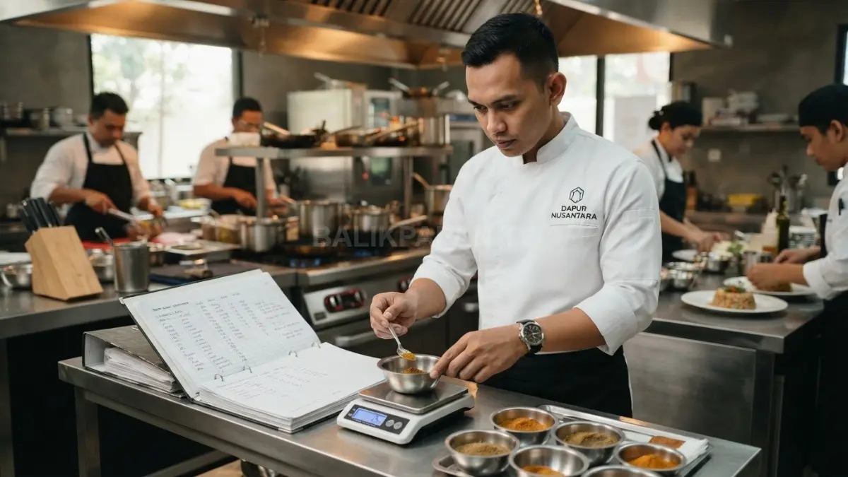Chef profesional menjaga konsistensi rasa melalui resep standar, keamanan pangan, kebersihan, dan latihan memasak (BTV/AI)
