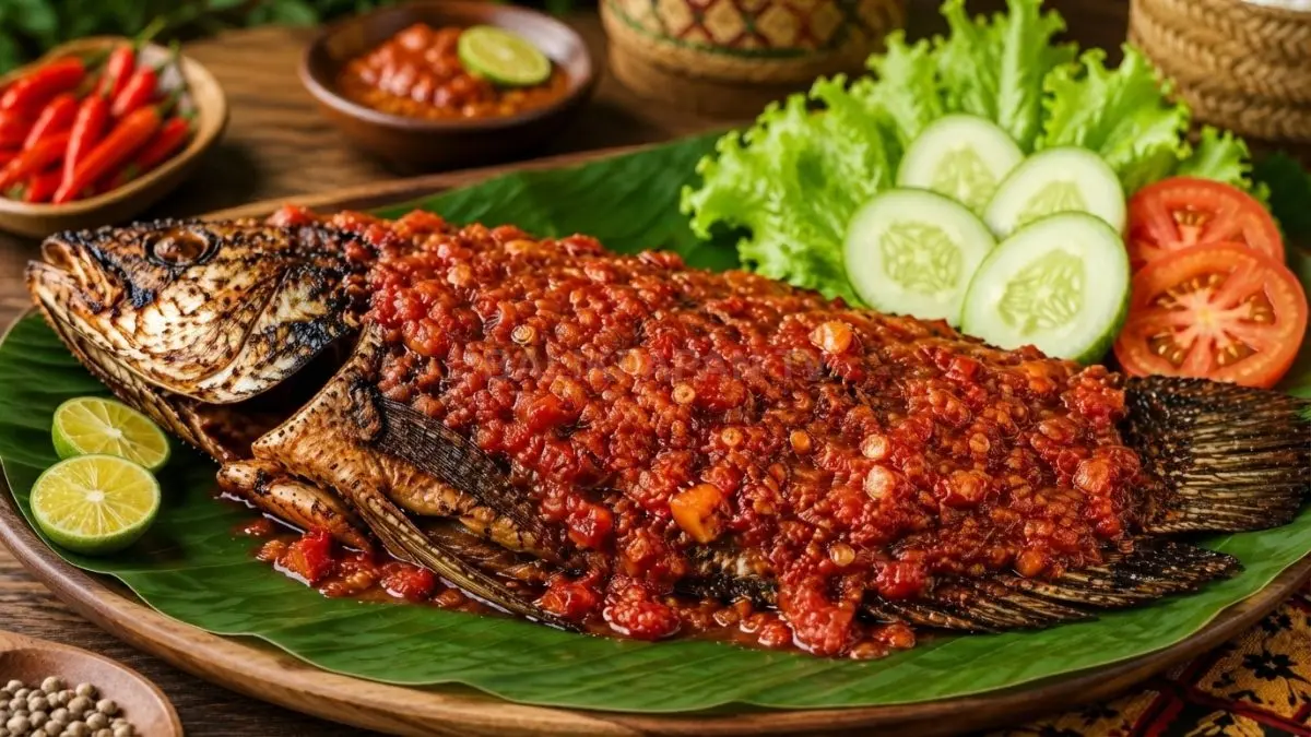 Gence Ruan khas Kalimantan Timur dengan ikan gabus bakar dan sambal gence merah menggugah selera. (BTV/AI)