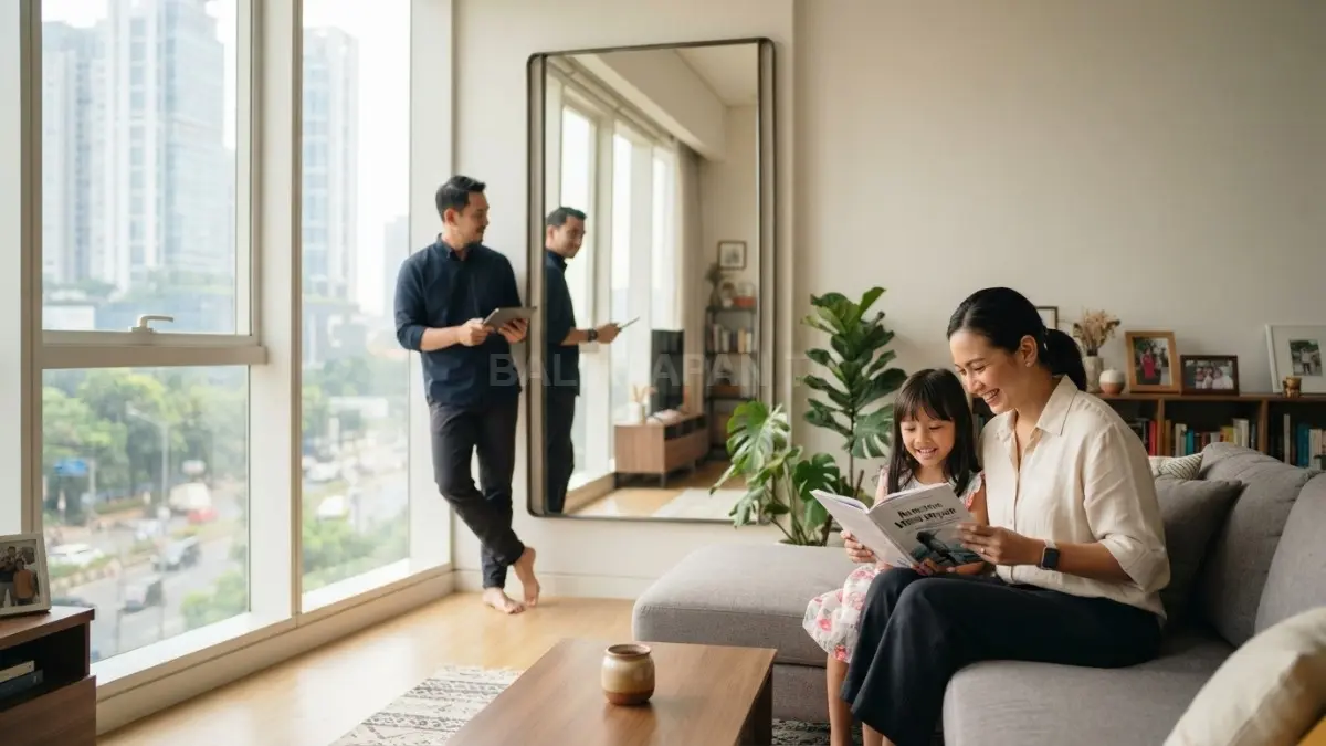 Pantulan cermin besar menciptakan ilusi ruang lebih luas, terang, dan nyaman bagi penghuni rumah. (BTV/AI)