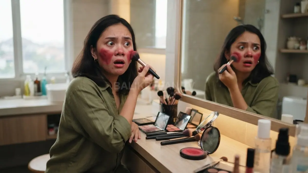 Pemilihan blush kurang tepat dapat membuat warna wajah terlihat kontras, kusam, atau tidak menyatu (BTV/AI)