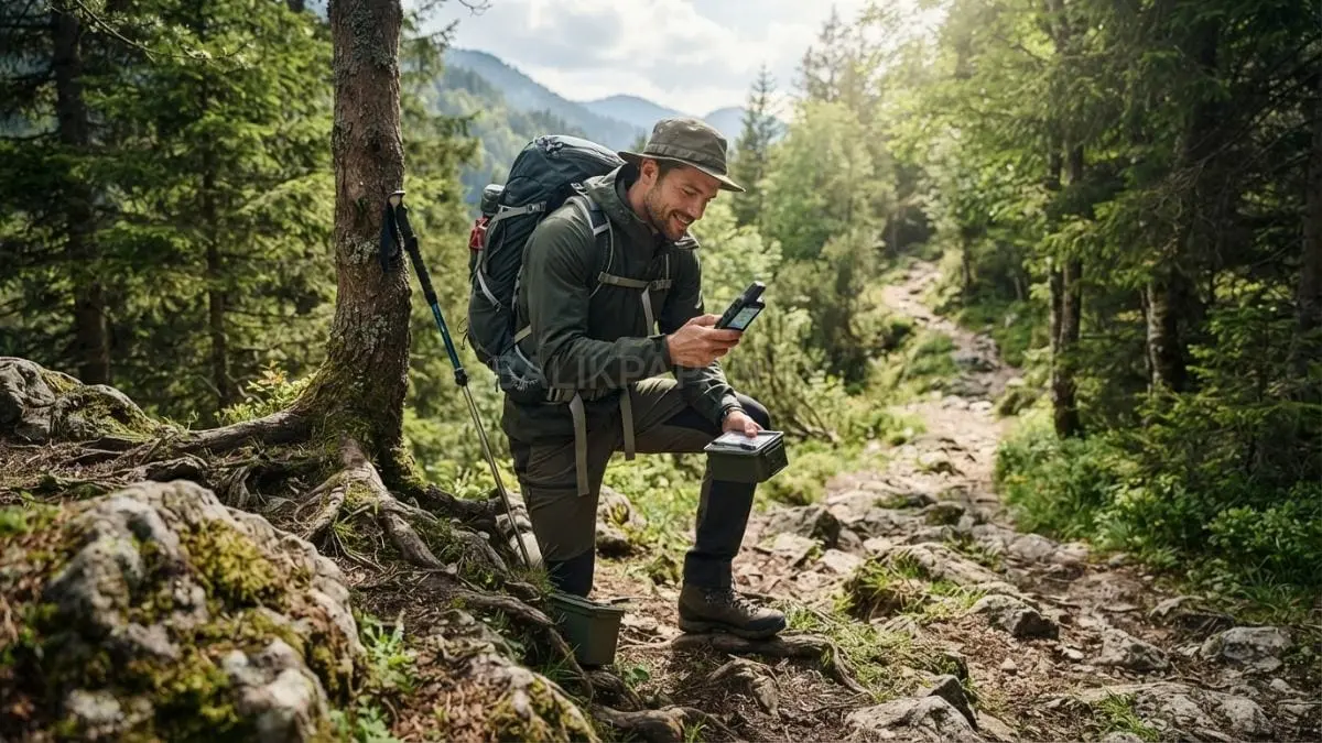 Perlengkapan geocaching lengkap memastikan petualangan aman nyaman menggunakan GPS aktif sepanjang perjalanan luar ruangan optimal [BTV:AI]
