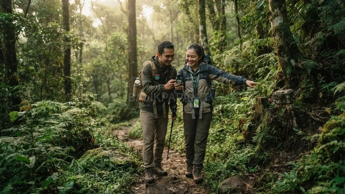 Peserta geocaching menelusuri lokasi menggunakan GPS untuk menemukan cache tersembunyi dengan semangat eksplorasi cerdas bersama [BTV:AI]