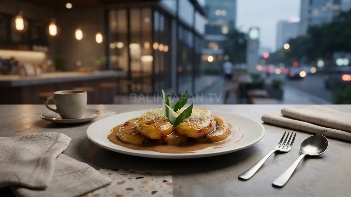 Pisang gapit disajikan hangat dengan kuah gula merah dan santan menjadi kuliner favorit lintas generasi masyarakat (BTV/AI)