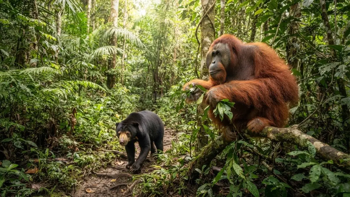 Potret orangutan dan beruang madu yang hidup di kawasan Sungai Wain. (BTV/AI)