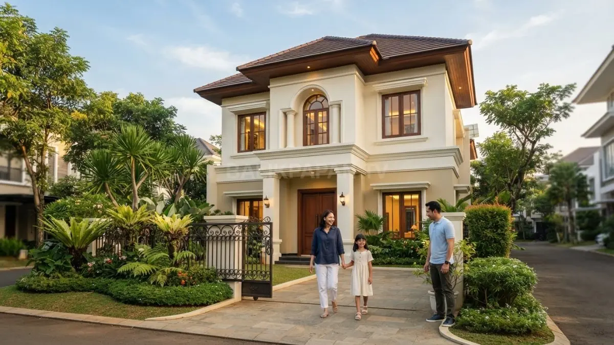 Rumah modern klasik bergaya vila menghadirkan kemewahan elegan, nuansa hangat, dan sentuhan arsitektur Eropa berkelas abadi (BTV/AI)