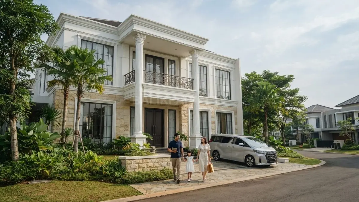 Rumah Neo Classical Contemporary memadukan kemewahan klasik Eropa dengan desain modern elegan dan pencahayaan alami optimal (BTV/AI)
