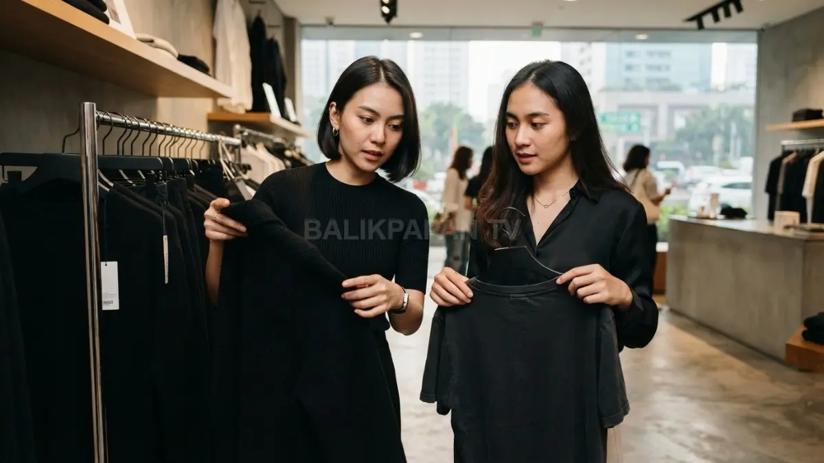 Beragam pakaian hitam menunjukkan perbedaan kualitas warna berdasarkan jenis kain dan pewarna tekstil (BTV/AI)
