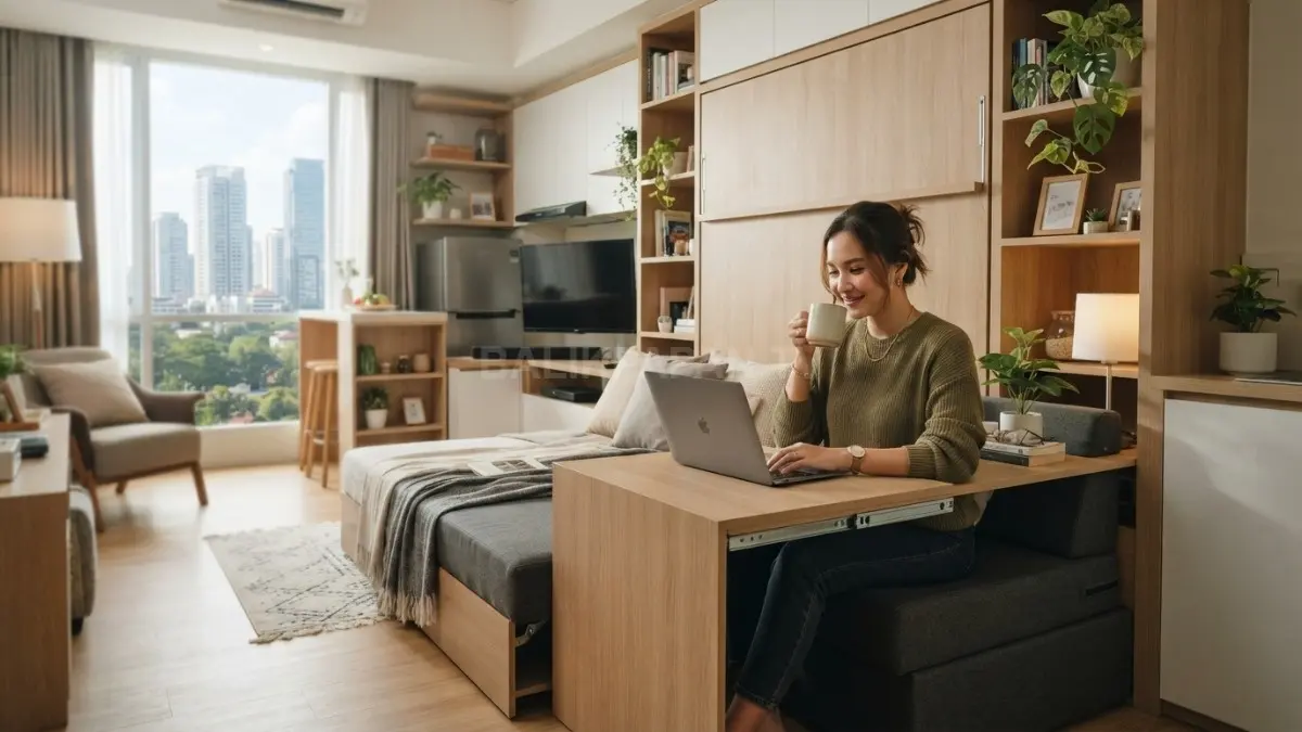 Furnitur multifungsi tertata rapi menghadirkan rumah minimalis yang nyaman dan efisien digunakan. (BTV/AI)