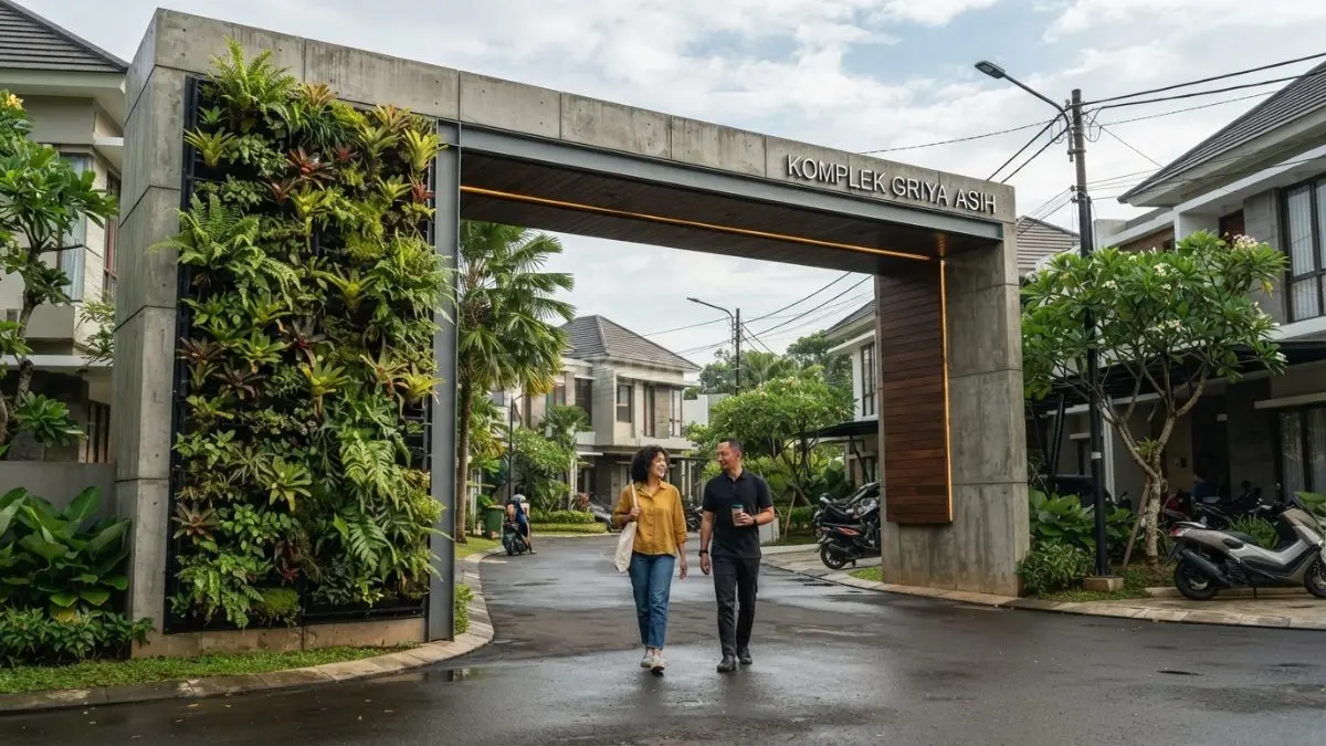 Gapura berpadu vertical garden menghadirkan tampilan estetis, sejuk, kokoh, dan memperindah lingkungan secara alami berkelanjutan (BTV/AI)
