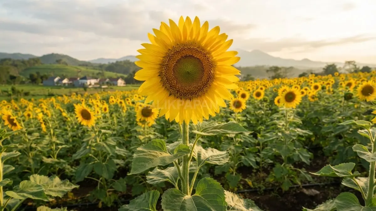 Giant Sunflower berkembang optimal di pekarangan terbuka dengan media tanam dalam dan subur sepanjang musim (BTV/AI)