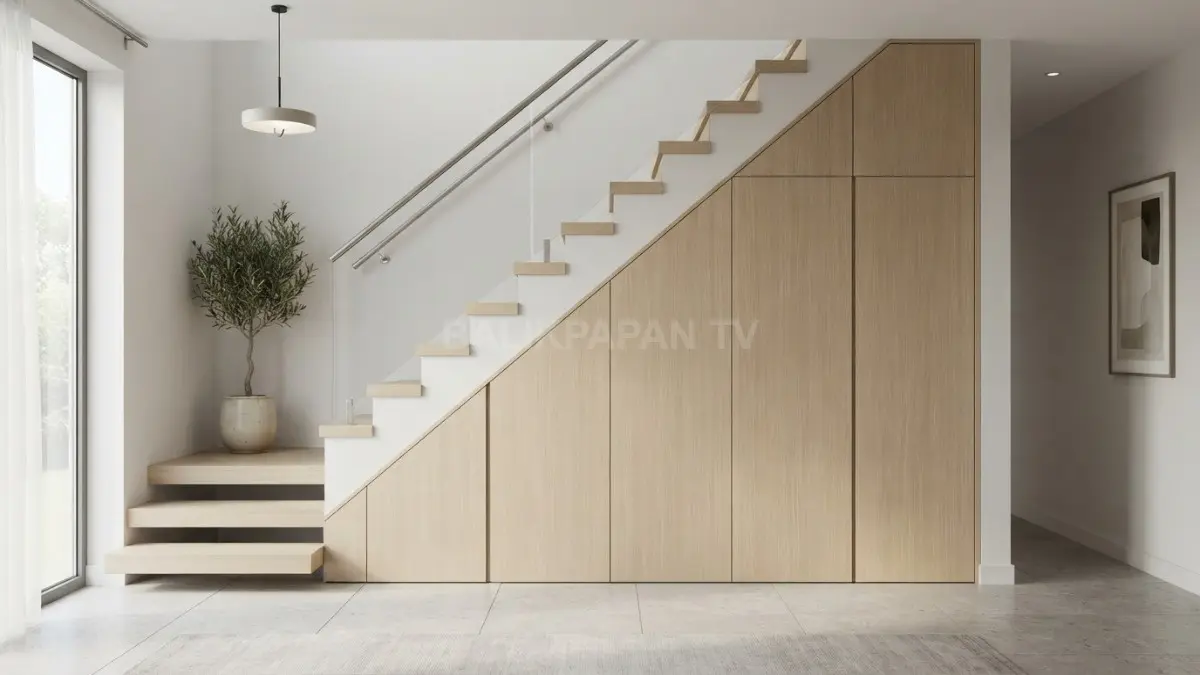 Lemari kamuflase menyatu dengan dinding, menawarkan tampilan minimalis dan penyimpanan interior yang sangat praktis. (BTV/Ai)