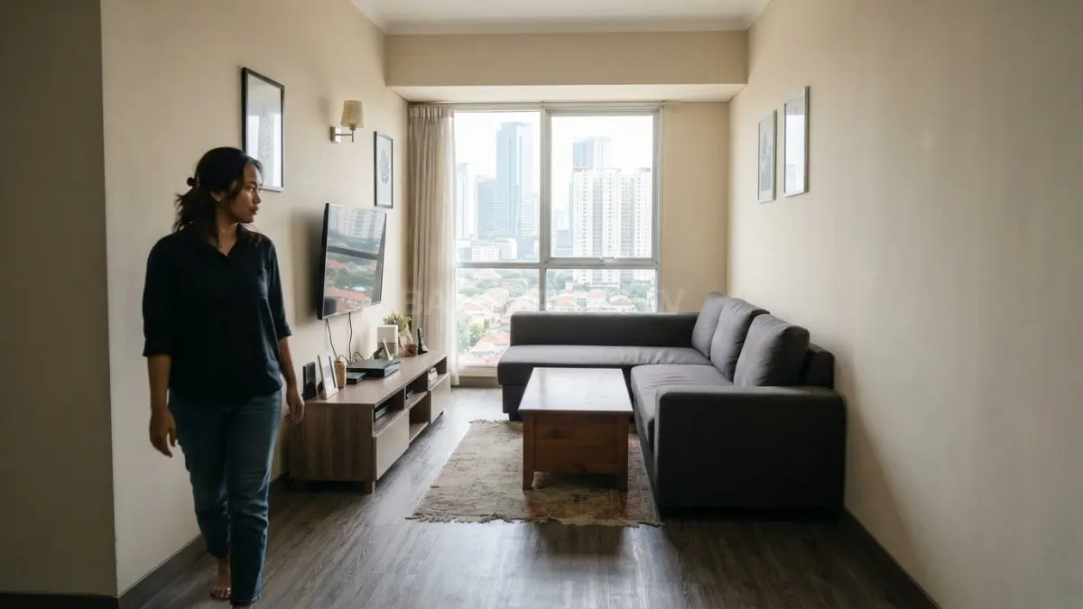 Memberi jarak furnitur dari dinding menciptakan komposisi ruangan lebih seimbang, nyaman, dan lapang dipandang. (BTV/AI) 