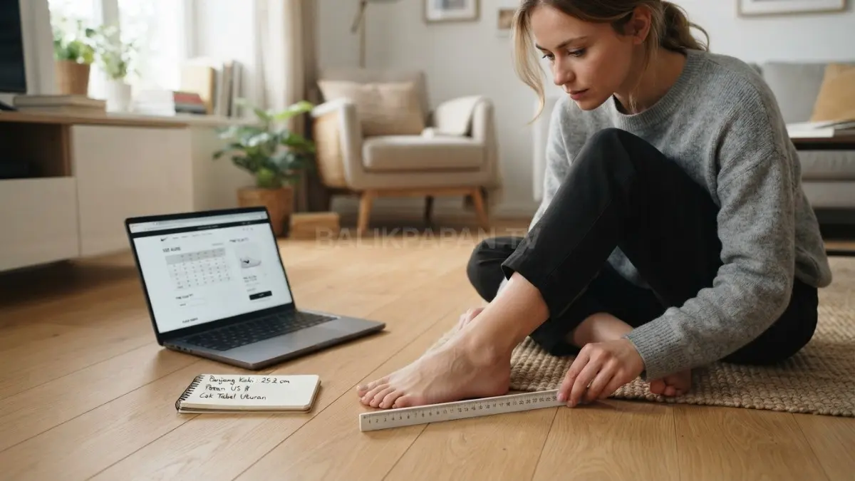 Mengukur panjang kaki sebelum membeli sepatu online membantu mendapatkan ukuran tepat dan nyaman digunakan (BTV/AI)
