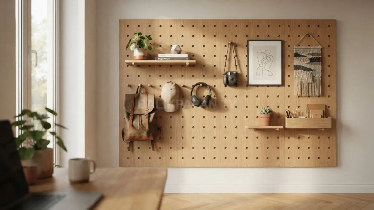 Pegboard dinding memberikan kebebasan bagi anak untuk memajang kerajinan tangan dan mengekspresikan hobi kreatif mereka. (BTV/Ai)