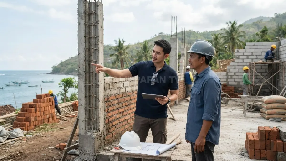 Pemilihan material sesuai lingkungan membantu membangun pilar dan tembok kokoh, aman, serta tahan lama optimal (BTV/AI)
