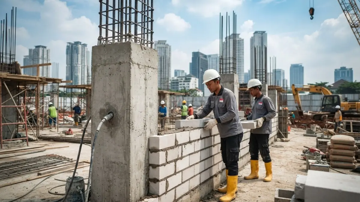 Pilar beton bertulang dan tembok presisi memperkuat struktur rumah agar kokoh, aman, serta tahan lama (BTV/AI)
