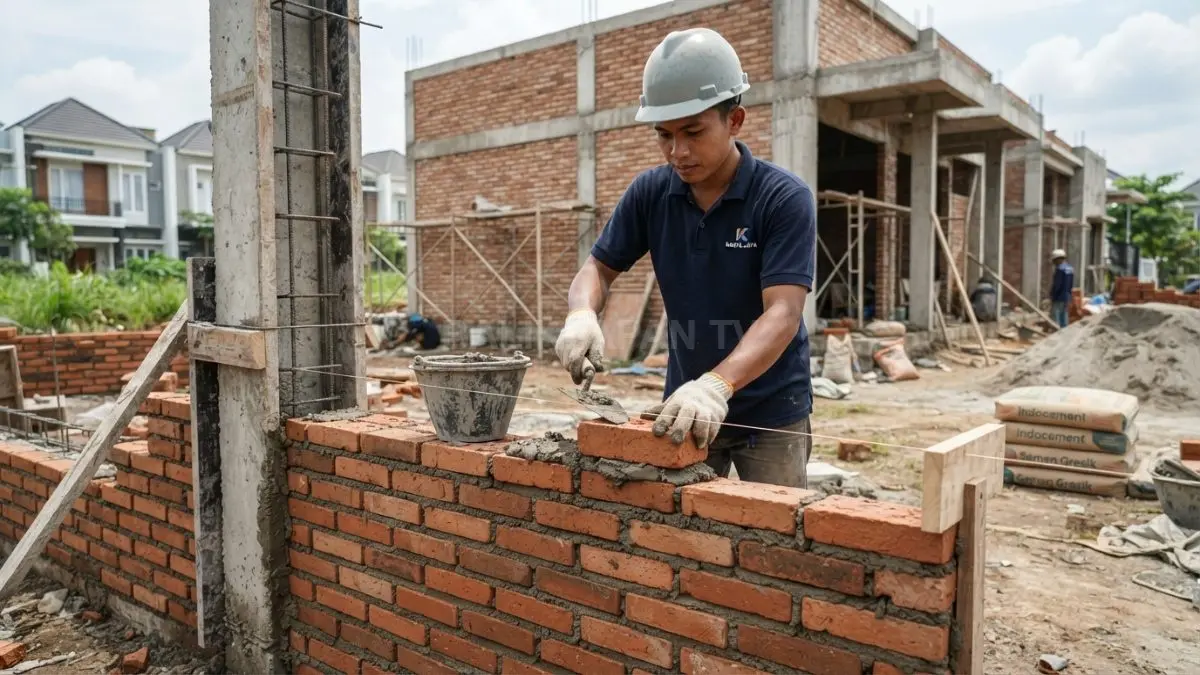Pilar dan tembok kokoh dibangun presisi menggunakan bata, kolom praktis, serta plester berkualitas tahan lama (BTV/AI)
