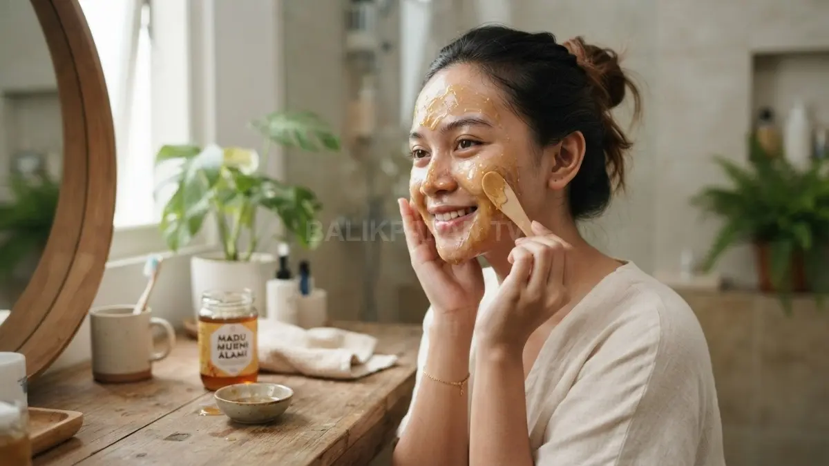 Seseorang mengoleskan masker madu alami untuk perawatan wajah aman, lembut, dan menjaga kesehatan kulit sehari-hari (BTV/AI)
