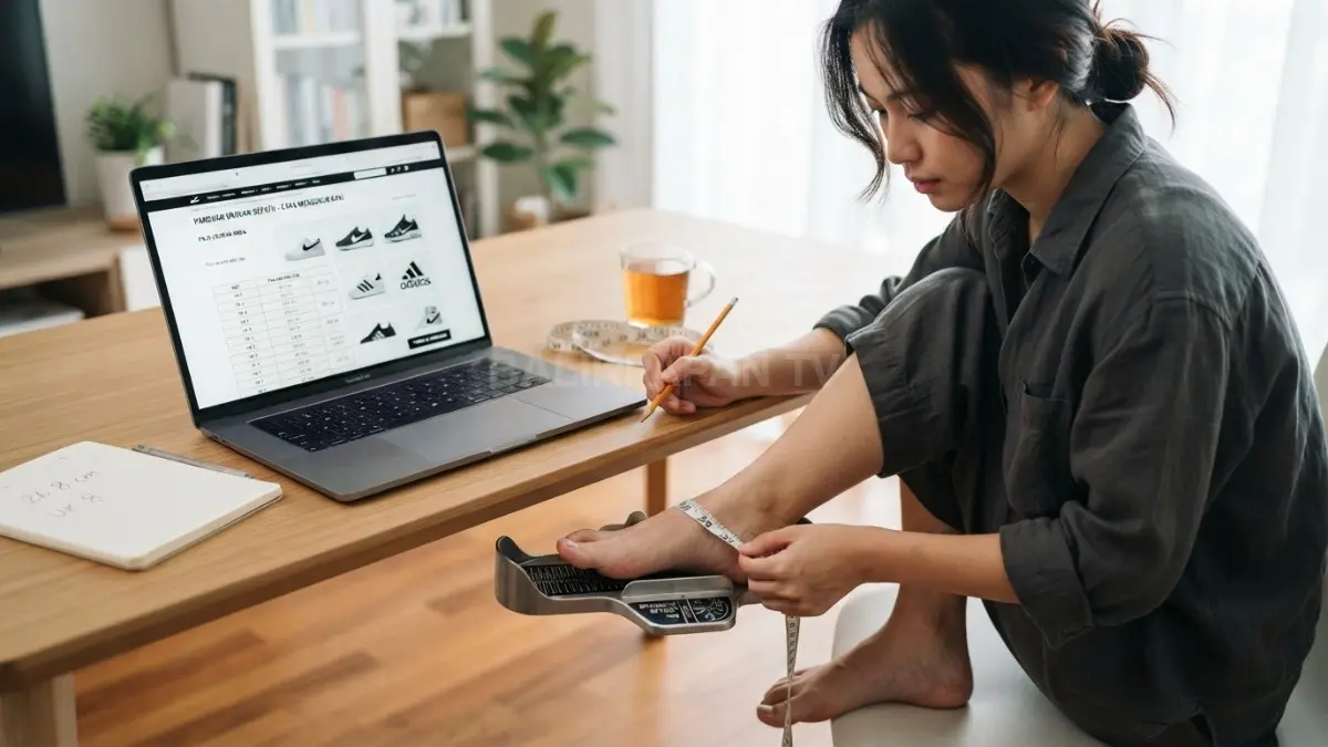 Tabel ukuran centimeter membantu memilih sepatu online sesuai bentuk kaki agar nyaman dan pas digunakan (BTV/AI)

