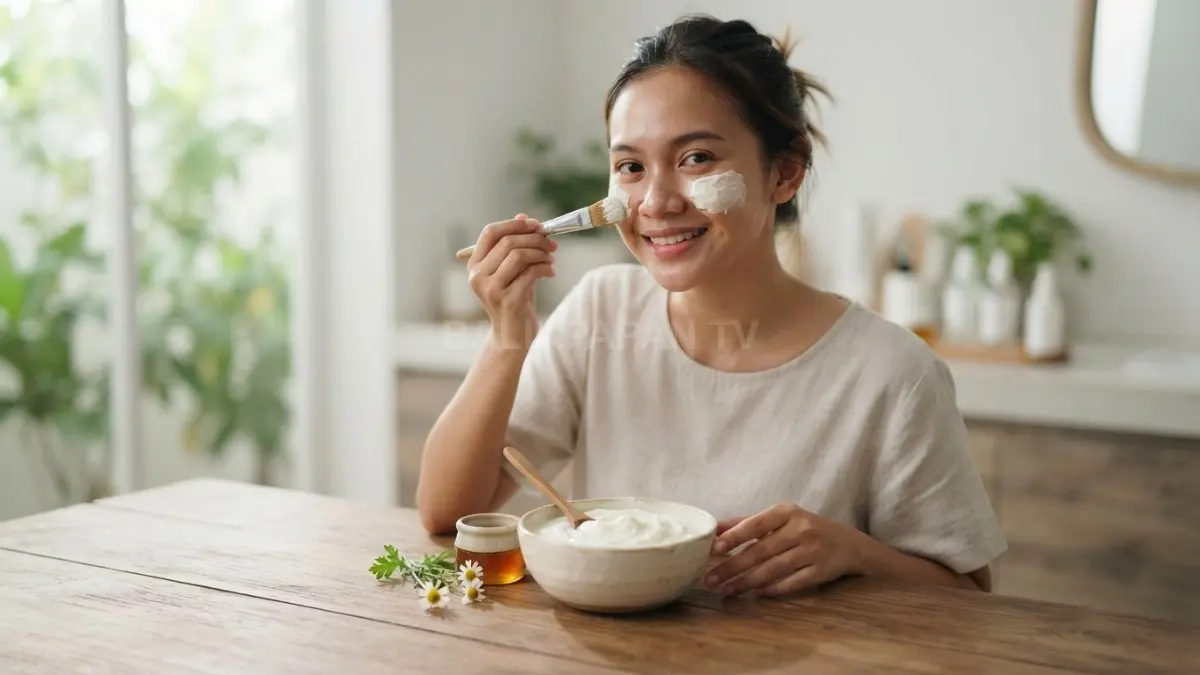 Yogurt tanpa gula membantu eksfoliasi ringan wajah melalui kandungan asam laktat alami untuk kulit sehat (BTV/AI)
