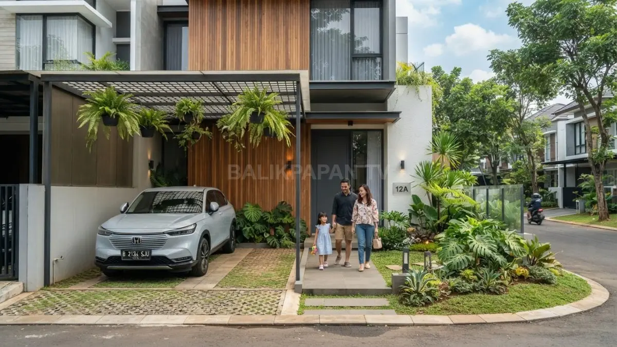 Carport modern menyatu dengan fasad rumah, menciptakan tampilan rapi, proporsional, dan estetis sejak pandangan pertama (BTV/AI)