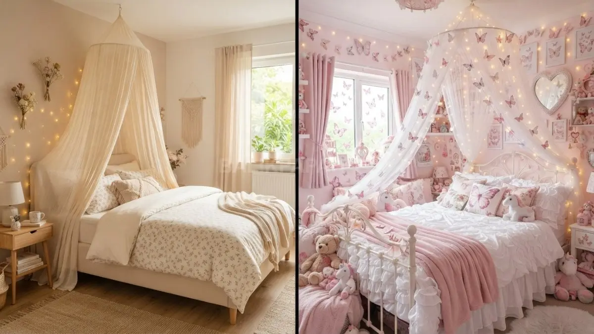 Fairy cottage biasa menonjolkan fantasi, sementara fairy-cottage beige menghadirkan nuansa hangat yang lebih nyaman sehari-hari. (BTV/AI)
