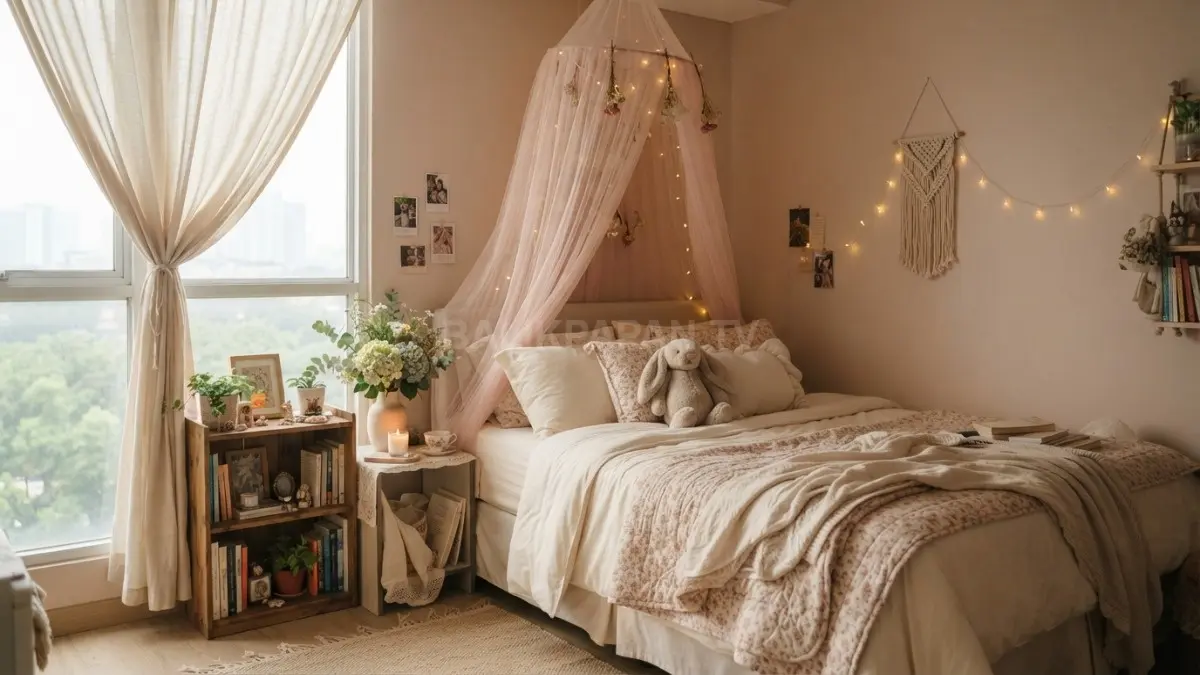 Kamar fairy-cottage beige memadukan cahaya lembut, dekor alami, nuansa hangat, serta sentuhan personal menenangkan sehari-hari (BTV/AI)