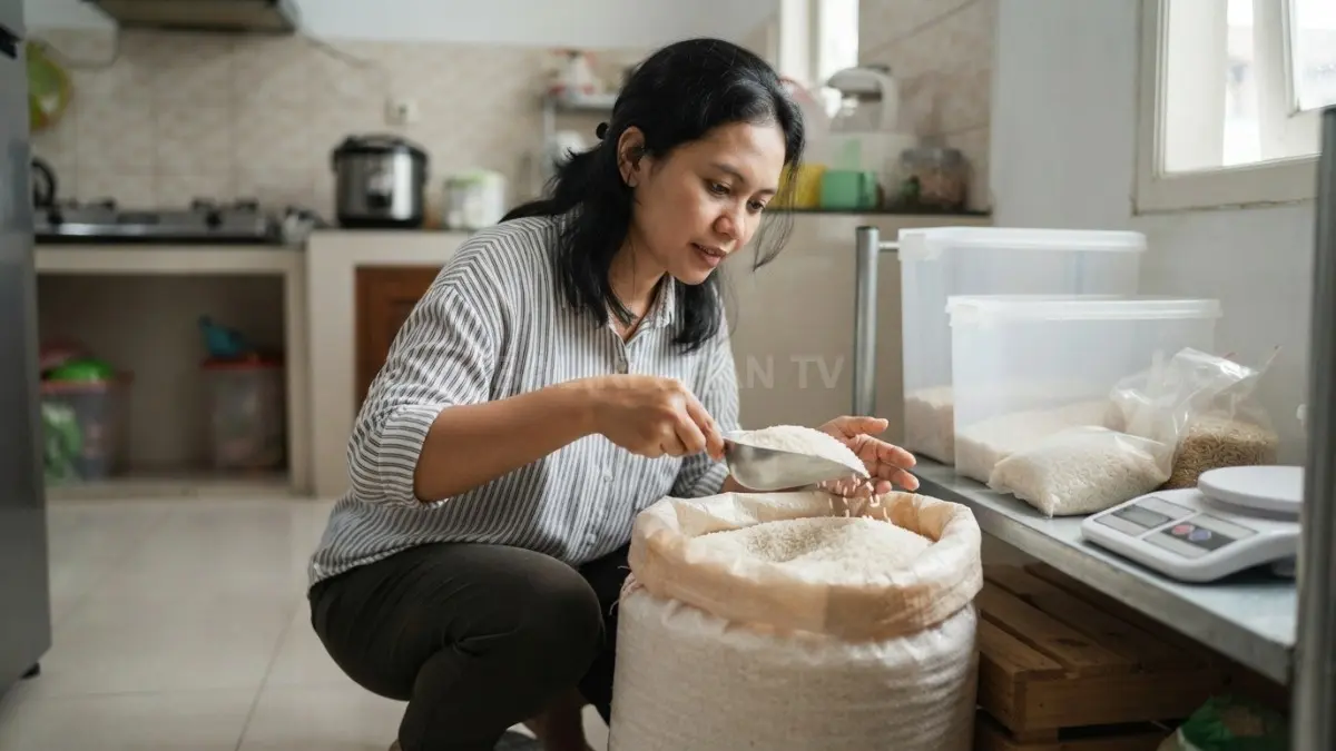 Memeriksa kondisi beras berkala membantu mencegah kerusakan akibat kutu maupun kelembapan berlebih setiap minggu (BTV/AI)