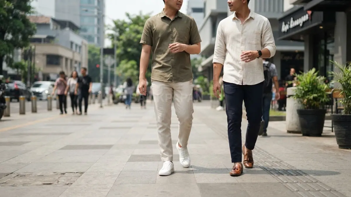 Sepatu netral melengkapi outfit earth tone dengan tampilan serasi nyaman untuk berbagai kesempatan sehari-hari (BTV/AI)