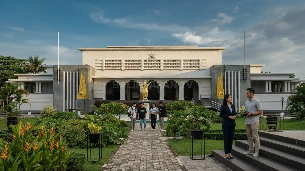 Tampak depan Museum Mulawarman di Tenggarong dengan arsitektur bekas istana Kesultanan Kutai. (BTV/AI)