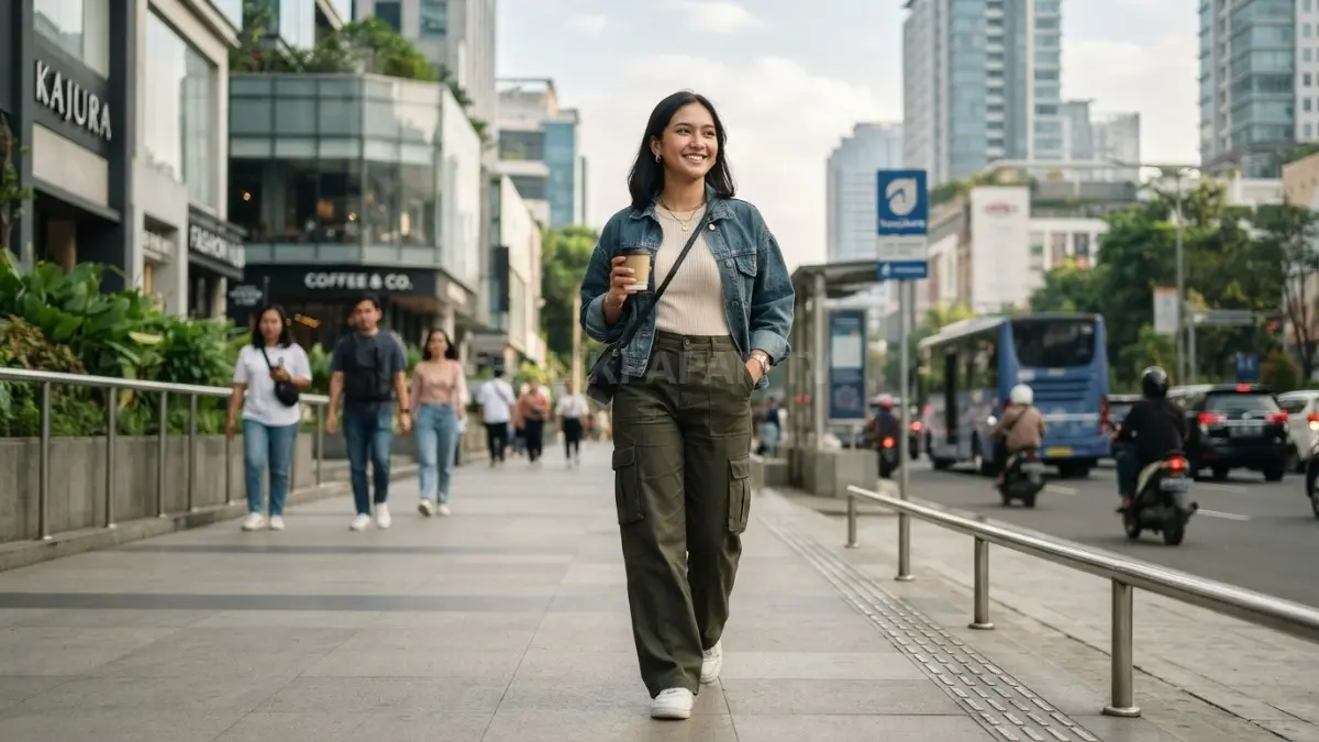 Celana model cargo, wide pants, hingga utility pants mulai kembali populer karena menawarkan ruang penyimpanan yang lebih besar. (BTV/AI)