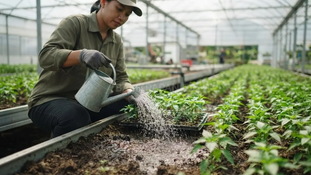 Bibit lombok disiram secukupnya untuk menjaga kelembapan tanah dan mempercepat pemulihan akar setelah pindah tanam sehat [BTV:AI]