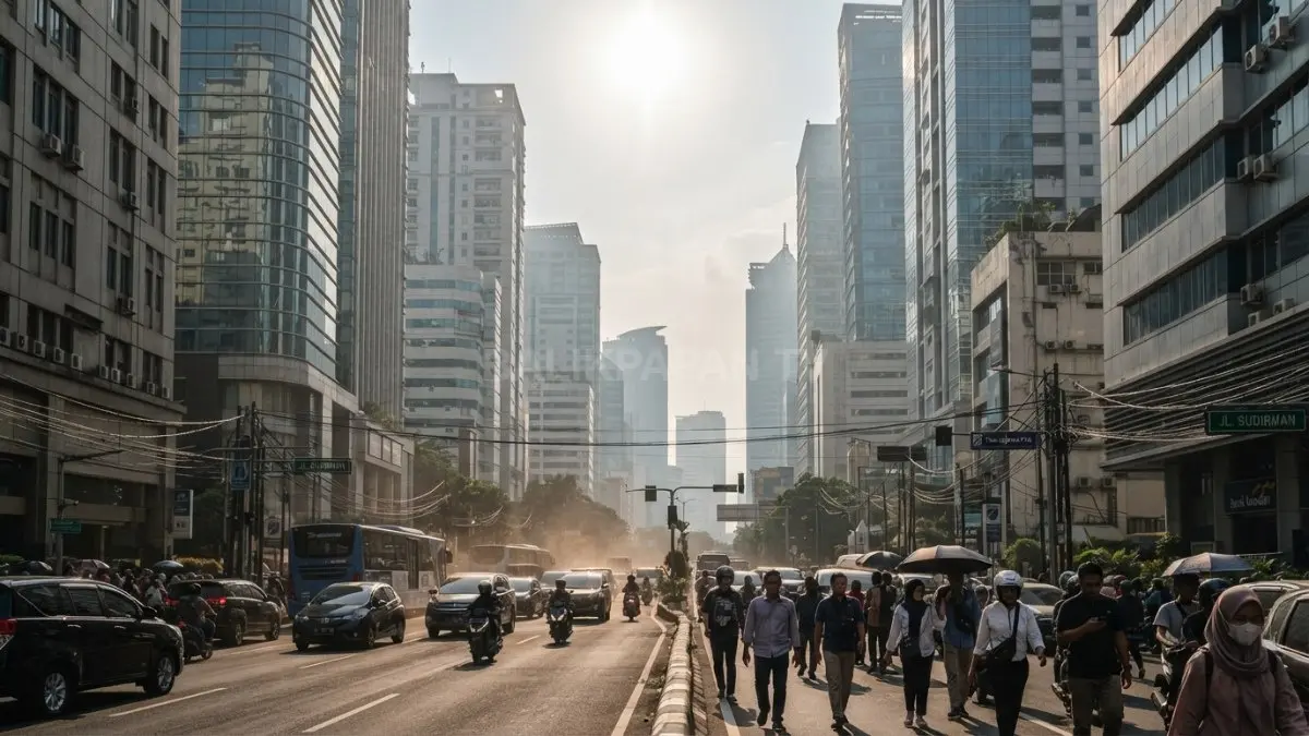 Deretan gedung beton dan kaca di kota Indonesia memerangkap panas dan memperkuat fenomena urban heat island. (BTV/AI)