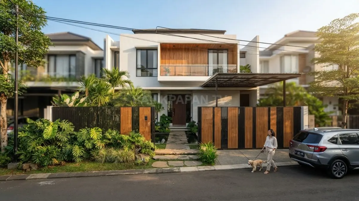 Desain pagar rumah yang tepat menjaga privasi sekaligus menghadirkan tampilan fasad lebih nyaman dan menarik bersama. (BTV/AI)