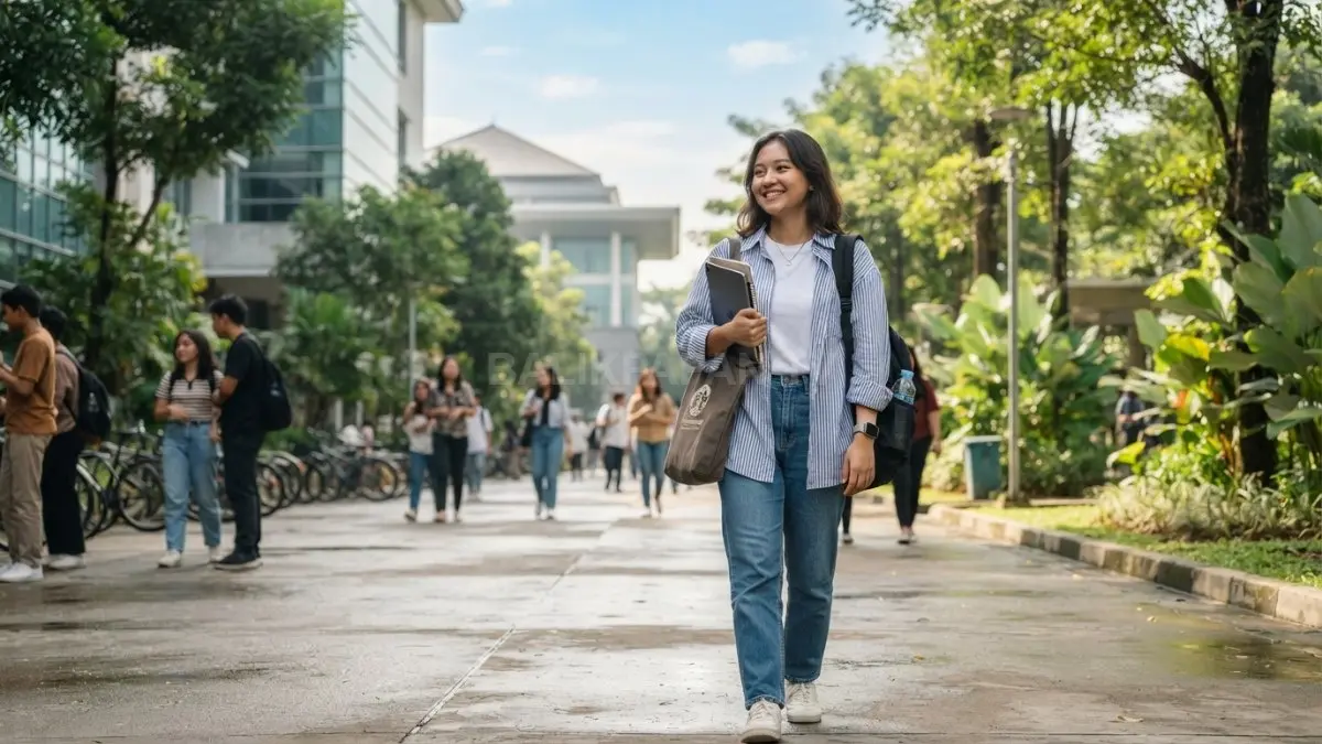 Outfit kuliah memadukan kenyamanan, gaya kasual, dan fungsi melalui pakaian praktis serta tas multifungsi harian (BTV/AI)

