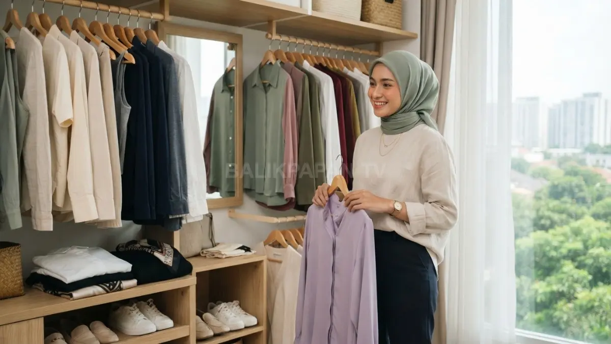 Padukan hijab, atasan, dan bawahan berwarna serasi menciptakan penampilan anggun, elegan, serta mudah dipadukan sehari-hari (BTV/AI)
