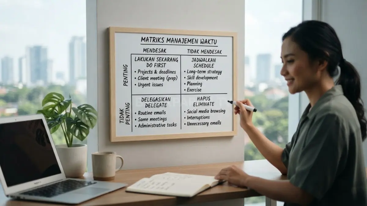 Pekerja memetakan prioritas tugas menggunakan metode terstruktur untuk menjaga fokus dan produktivitas harian optimal (BTV/AI)