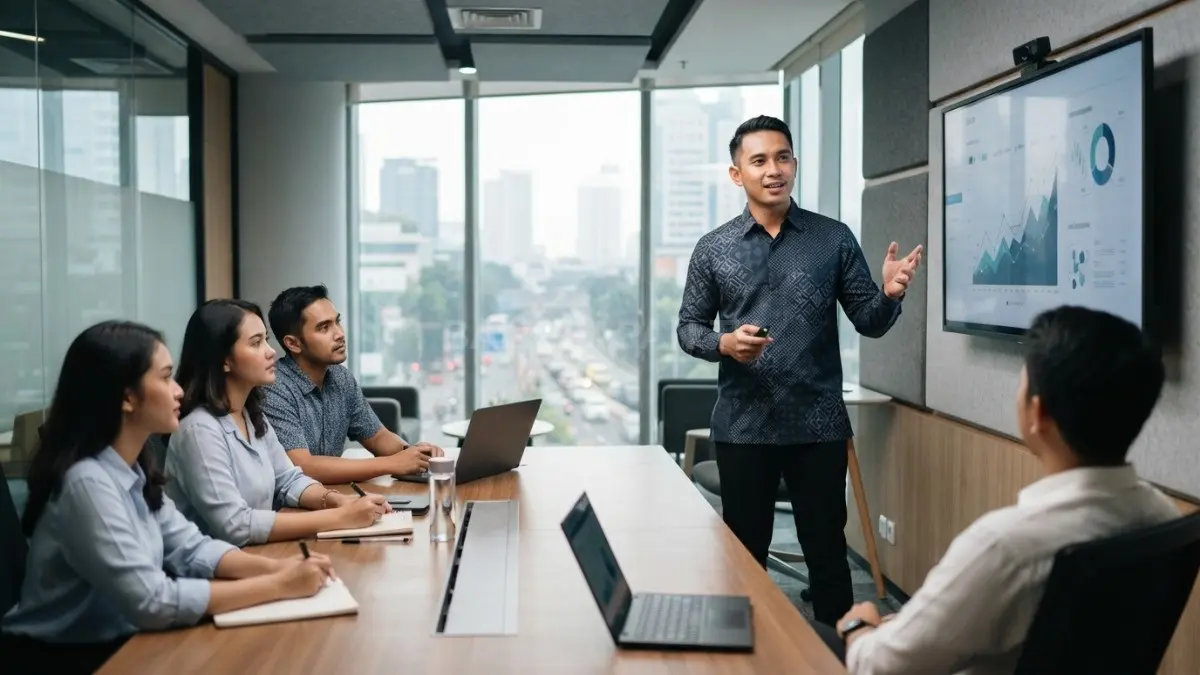 Pekerja profesional memadukan busana bermotif minimalis dengan warna netral untuk tampilan rapi dan elegan sehari-hari (BTV/AI)