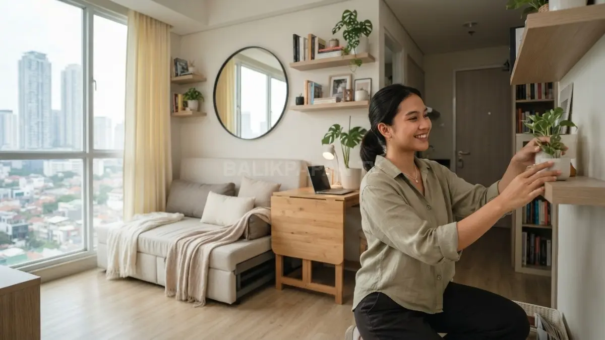 Penataan bertahap dengan furnitur multifungsi, pencahayaan, dan dekorasi sederhana membuat rumah susun terasa lebih lapang nyaman (BTV/AI)
