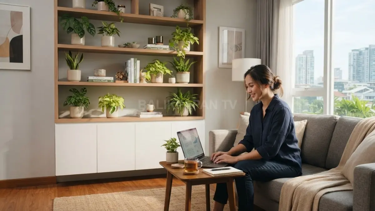 Perpaduan rak terbuka dan lemari tertutup membantu rumah minimalis tetap rapi, lega, fungsional setiap hari selalu (BTV/AI)