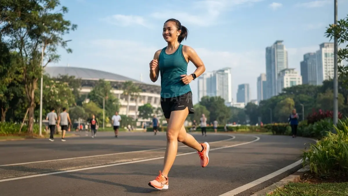 Pilih outfit olahraga berbahan quick dry dengan sepatu sesuai aktivitas untuk kenyamanan maksimal setiap hari (BTV/AI)
