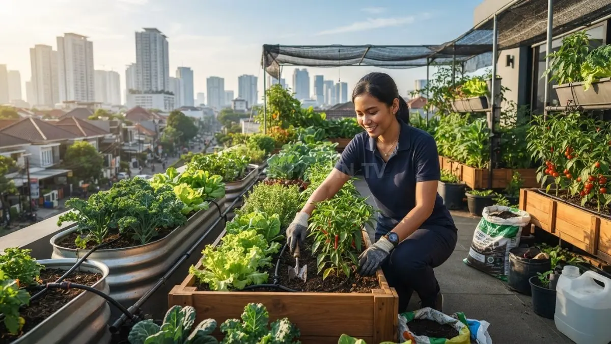 Rooftop garden produktif membutuhkan perencanaan struktur, pengelolaan air, dan pemilihan tanaman yang tepat (BTV/AI)
